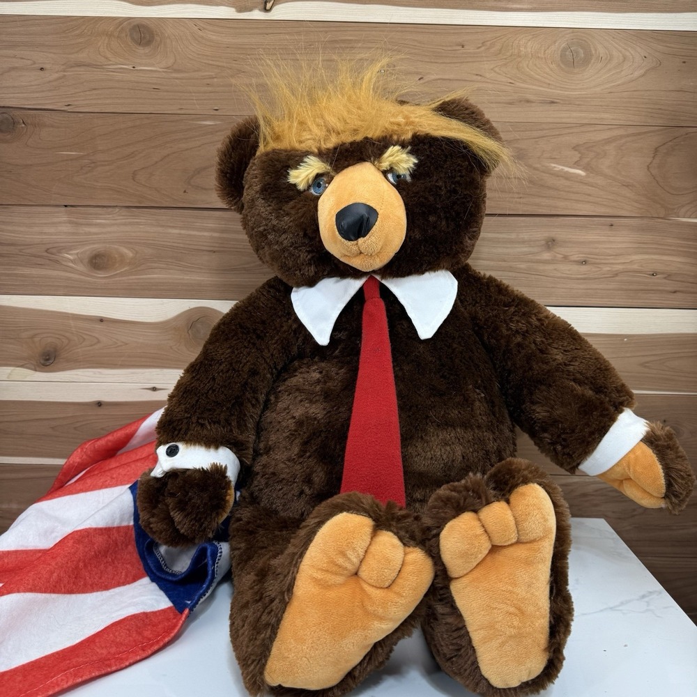 Trumpy Bear 22' Donald Trump Teddy Bear Plush W/American Flag Cape In Back Pouch